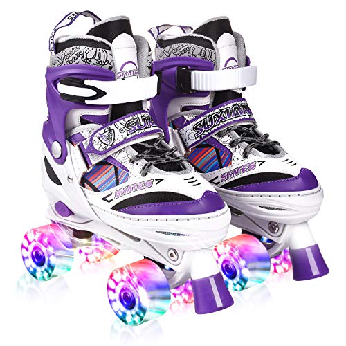 Product Cover Kuxuan Doodle Design Roller Skates Adjustable for Kids,with All Wheels Light up,Fun Illuminating for Girls and Ladies - Purple M