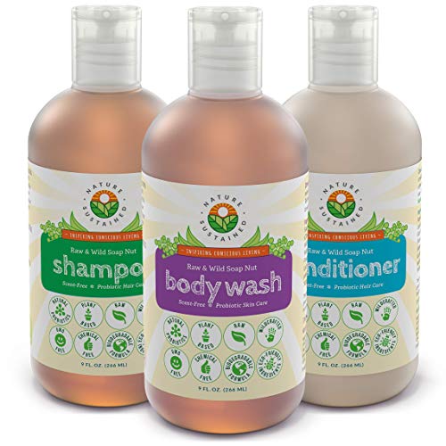 Product Cover Pure, Sensitive Skin Shampoo, Body Wash & Conditioner [Unscented] (3 Pack Gift Bundle) Raw Probiotic Soapberry Formula (pH Balanced) for Sensitive Skin & Dry Hair - (9 Oz. Bottles)