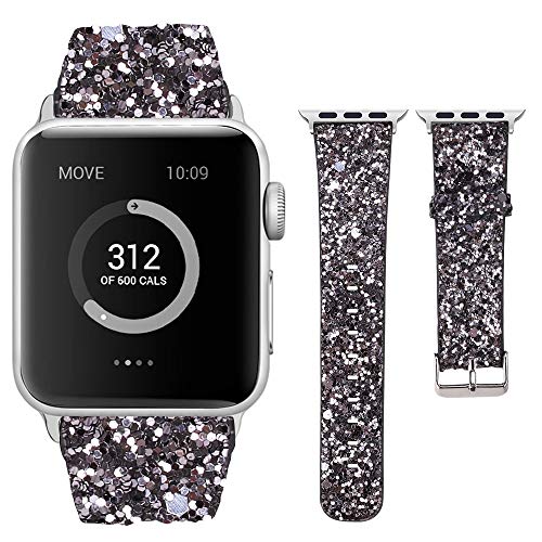 Product Cover Moonooda Glitter Sparky Strap Women Wristband with Sequins Replacement for iWatch Band 44mm 42mm 40mm 38mm Feminine Compatible for Series 5 4 3 2 1, Dark Grey