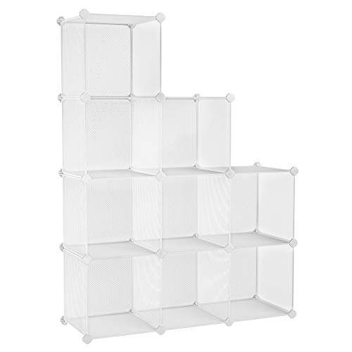 Product Cover SONGMICS 9-Cube Metal Mesh Storage Cube, Storage Shelves Organizer, Modular Bookcase, DIY Closet Cabinet Shelf for Books, Plant, Toys, Shoes, Clothes 36.6 L x 12.2 W x 48.4 H Inches, White ULPL115WV1