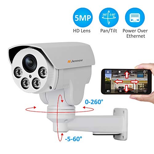 Product Cover POE Security IP Camera, Jennov HD 5MP (2592X1944) IP PTZ Security Camera H264+ CCTV Home Video & Audio Surveillance Outdoor IR-Cut Night Vision Motion Detection Free Remote Phone App