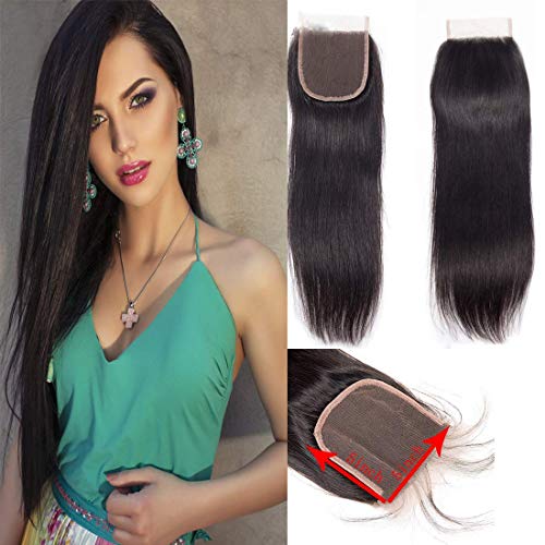 Product Cover Brazilian Human Hair Straight Wave 5X5 Lace Closure Front With Baby Hair Free Part Silky Lace Base Unprocessed Virgin Remy Hair Extensions Sew In Hair Natural Color（12 Closure）
