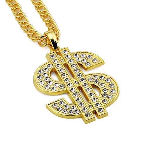 Product Cover Ahier Gold Necklace Chain with Dollar Sign, 18K Gold Plated Hip Hop Chain Necklace Pendant for Men, 30inch (Dollar A)