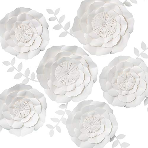 Product Cover 3D Paper Flowers Decorations, Giant Paper Flowers, Large Handcrafted Paper Flowers ( White, Set of 6 ) for Wedding Backdrop, Bridal Shower, Wedding Centerpieces, Nursery Wall Decor, Birthday Party