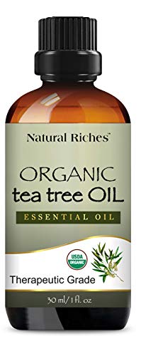 Product Cover Natural Riches Organic Tea Tree Oil 30 ml - Pure Undiluted Melaleuca Alternifolia Oil - Natural Therapeutic Grade Tea Tree Essential Oil for Acne, Hair, Dandruff, Skin Tags, Scalp and Toenail Fungus