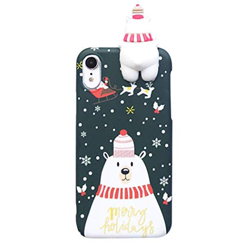 Product Cover Casa Christmas Case for iPhone Xr, Merry Christmas Soft Silicone TPU 3D Cute Snowman Santa/Elk Pattern Pretty Cute Premium Flexible Protective Case Gifts for Apple iPhone Xr 6.1'' 2018 (Green)