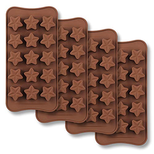 Product Cover homEdge 15-Cavity Star Shaped Chocolate Mold, Set of 4PCS Non Stick Food Grade Silicone Mold for Candy Chocolate Jelly, Ice Cube