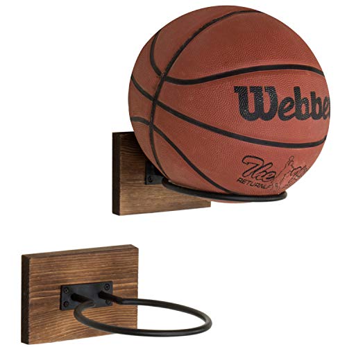 Product Cover MyGift Wood & Metal Wall-Mounted Sports Ball Holder Storage, Set of 2