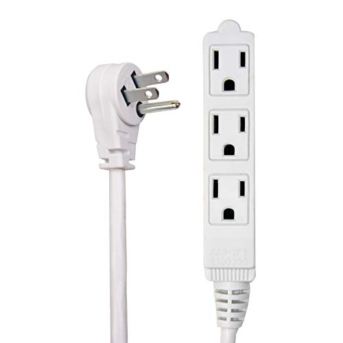 Product Cover Electes 20 Feet 3 Outlet Grounded Heavy Duty Extension Cord, Multi 3 Outlet, 3 Prong Grounded, Angled Flat Plug, Round Wire, Indoor/Outdoor, 16/3, SPT3, SJTW, UL Listed, White