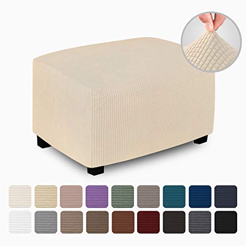 Product Cover Easy-Going Stretch Ottoman Slipcover Folding Storage Stool Furniture Protector Soft Rectangle slipcover with Elastic Bottom(Ottoman S,Ivory)