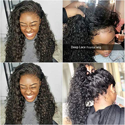 Product Cover Deep Wave Wigs Brazilian Virgin Human Hair Wigs Human Hair Lace Front Wig for Black Women 150% Density With Baby Hair Unprocessed Human Hair Wigs Glueless Wigs Deep Wave Lace Front Wigs Free Prat