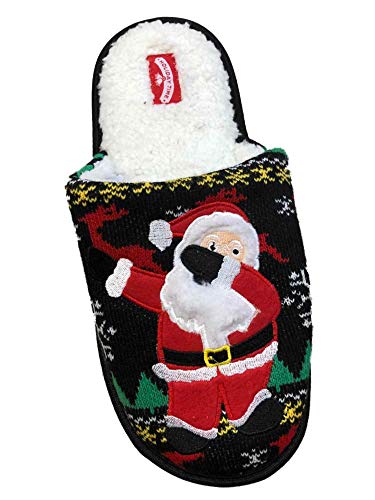 Product Cover Mens Black Knit Sherpa Dabbing Santa Claus Christmas Holiday Slippers Scuffs L