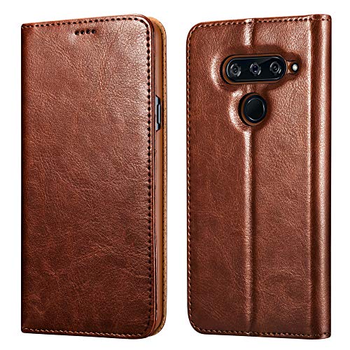 Product Cover icarercase LG V40 ThinQ Case (2018), LG V40 Leather case Premium PU Leather Folio Flip Cover with Kickstand and Credit Slots for LG V40 Wallet Case 6.2 inch(Brown