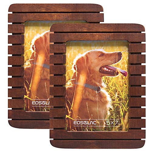 Product Cover Eosglac 2 Pack - 5x7 Picture Frame, Wood Finish with Glass Front, Tabletop and Wall Mounting, Vertically or Horizontally Display, Rustic Brown