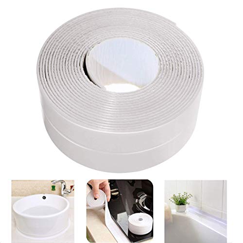 Product Cover Sealing Strip Flexible Self Adhesive Caulking Tape Waterproof for Kitchen Bathroom Tub Shower Floor Wall Edge Protector (White, 126x1.5 Inches)