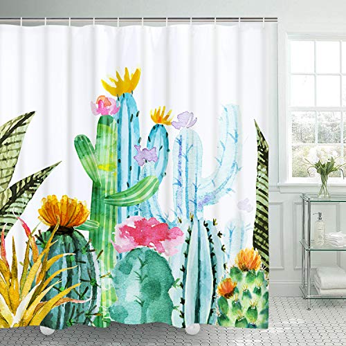 Product Cover Tropical Cactus Shower Curtain Cactus Flower Bathroom Curtain Durable Bath Curtain Decor Bathroom Accessory with 12 Hooks