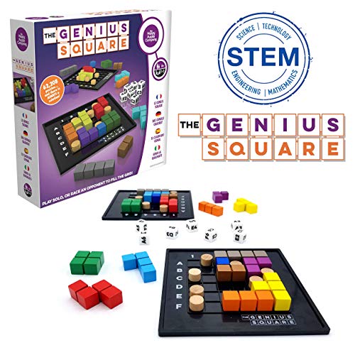 Product Cover The Genius Square - Game of the Year Nominee! 60000+ Solutions STEM Puzzle Game! Roll the Dice & Race Your Opponent to Fill The Grid by Using Different Shapes! Promotes Problem Solving Training