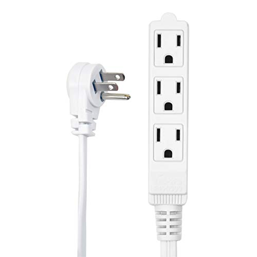 Product Cover Electes 10 Feet Heavy Duty Extension Cord/Wire, Multi 3 Outlet, 3 Prong Grounded, Angled Flat Plug, 16/3, SPT3, UL Listed, White