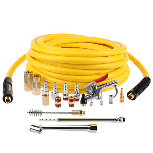 Product Cover Hromee 3/8 Inch x 25FT Hybrid Air Compressor Hose with 19 Piece Air Blow Gun and Air Compressor Accessories Kit, 1/4 Inch NPT Quick Connect Air Hose Fittings, Tire Gauge and Wire Brush