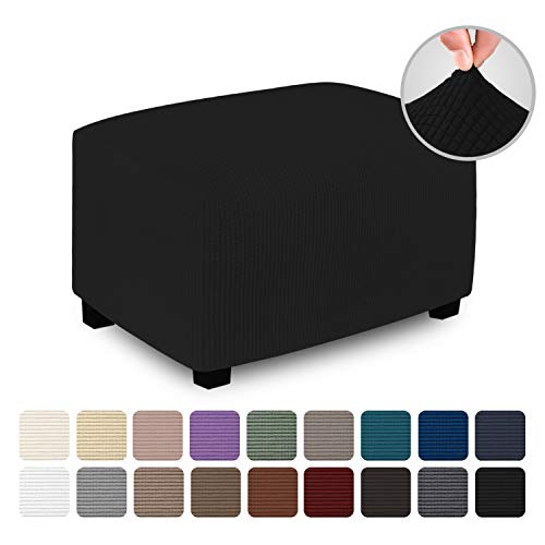 Product Cover Easy-Going Stretch Ottoman Cover Folding Storage Stool Furniture Protector Soft Rectangle slipcover with Elastic Bottom(Ottoman Large,Black)