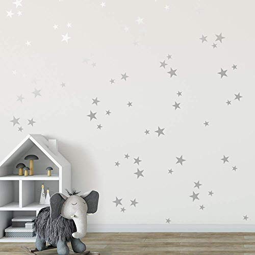 Product Cover Wall Decals Silver Stars For Kids Room, 3-4-5centimeter Mix 112 Pcs, Easy To Peel Easy To Stick, Safe On Walls And Paint, Vinyl Decor By Bugybagy.