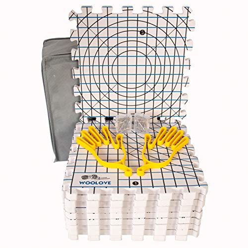 Product Cover Extra Thick Blocking Mats for Wet and Steam Blocking with Grids and 36 inches Radial Circles - Includes 100 t pins Storage Bag and Gloves Blocker