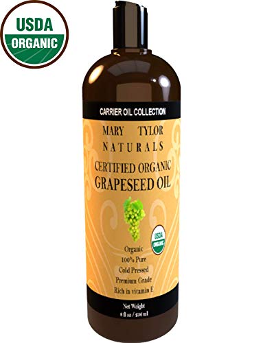 Product Cover Organic Grapeseed Oil, (8 oz), USDA Certified Grape Seed Oil, Cold Pressed, Rich in Vitamins For Hair and Skin by Mary Tylor Naturals