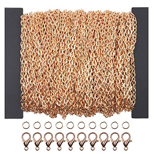 Product Cover WUBOECE 39 Feet Curb Chain Necklace Bulk Cable 2mm Width with 30 Lobster Clasps and 100 Open Jump Rings for Jewelry Making, Rose Gold