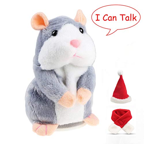 Product Cover Eocolz Talking Hamster Repeats What You Say Mimicry Pet Plush Buddy Electronic Mouse Interactive Toy Funny Kids Stuffed Toys Children Early Learning for Girl and Boy Gift (Gray)