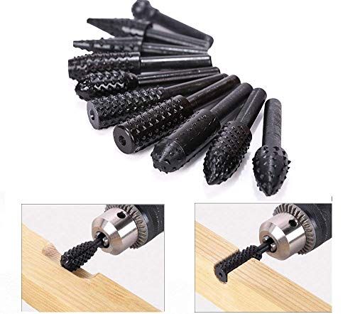 Product Cover ASNOMY 10PCS Woodworking Twist Drill Bits, Wood Carving File Rasp Drill Bits 6.3mm(1/4