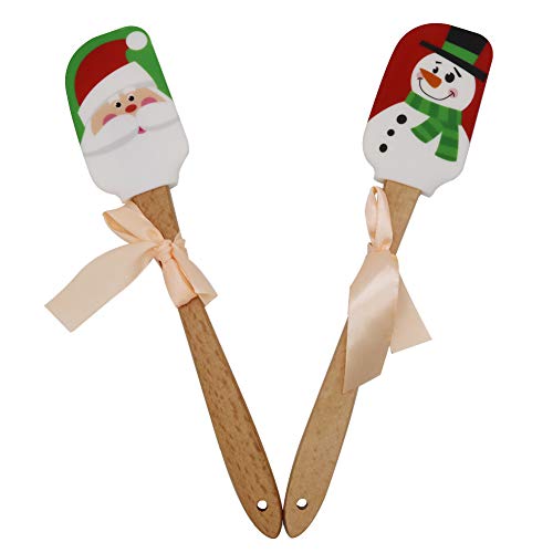 Product Cover Christmas Silicone Spatula, Set of 2, Santa Spatula & Snow Man Spatula/Mixing Batter Scraper/Cream Butter Spatula with Wooden Handle, Great for Christmas Decorating, Gifts and Baking