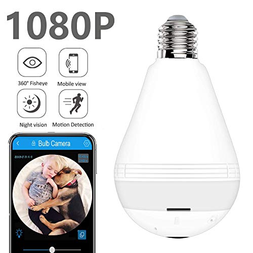 Product Cover Light Bulb Security Camera WiFi,1080P Wireless Security Camera Bulb,2MP Fisheye 360° Panoramic Remote Light Cameras/Motion Detection/Night Light