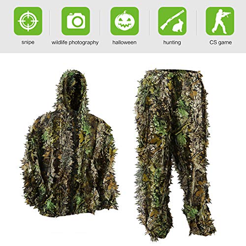 Product Cover PELLOR Youth Ghillie Suits, 3D Leafy Ghille Suit for Youth Boys, Kid Hooded Hunting Airsoft Camouflage Gillies Suits (Up&Down Suit, Fit Tall 4.9-5.9ft)