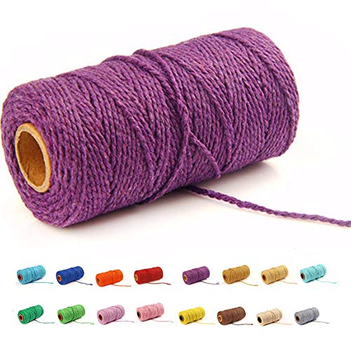 Product Cover (100 Yards/2mm/19 Colors)100 DIY Craft Macramé Natural Cotton Rope Craft Making Knitting Cord Rope DIY Wedding Decor Supply (Purple)