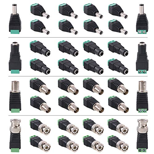 Product Cover Hilitchi 40 Pcs (10 Pairs x Male + 10 Pairs x Female) 5.5mm x 2.1mm Female Male DC Power Connector, BNC Male Balun Connector for Led Strip CCTV Security Camera Cable Wire Ends Plug Barrel Adapter