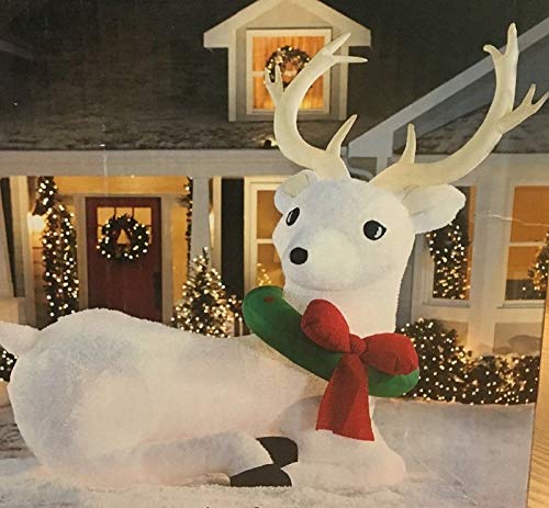 Product Cover Gemmy Holiday 8.8 ft Light Up White Buck Deer Plush Fur Airblown Inflatable Yard Art