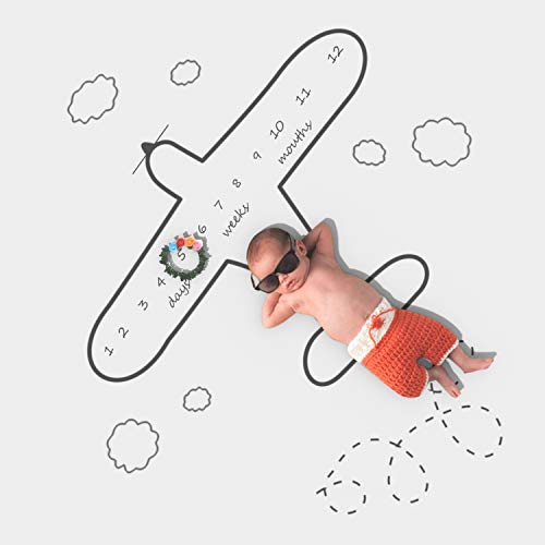 Product Cover Airplane Baby Blanket | Newborn Monthly Milestone Photo Blanket - Baby Boy Age Blanket for Growth Keepsake Photo & Baby Shower Gifts