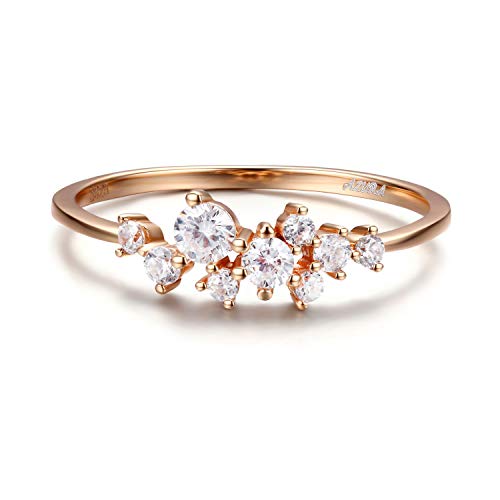 Product Cover Indigo Blonde Diamond Cluster Ring for Women in Sterling Silver Dainty Stackable Ring 14K Gold Vermeil (Rose Gold, 8)