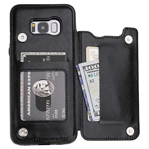 Product Cover Vaburs S8 Plus Case Wallet with Card Holder, Premium PU Leather Double Magnetic Buttons Flip Shockproof Protective Cover for Samsung Galaxy S8 Plus(Black)