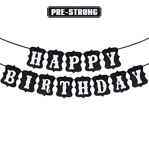 Product Cover Happy Birthday White & Black Banner Birthday Party Decoration Photo Prop Sign Supplies HB.