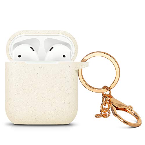 Product Cover ZALU Compatible for AirPods case with Keychain, Glittery Cute Airpods Silicone Case Cover for Airpods 2 & 1 [Front LED Not Visible] [Wireless Rechargeable](Gold)