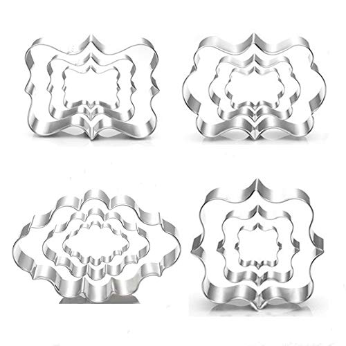 Product Cover BakingWorld Plaque Cookie Cutter Set - 12 Piece - Square,Oval,Rectangle,Photo Plaques Frame Fondant Cutters -Stainless Steel(Assorted Sizes)
