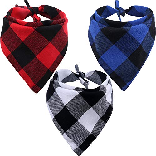 Product Cover KZHAREEN 3 Pack Dog Bandana Plaid Reversible Triangle Bibs Scarf Accessories for Dogs Cats Pets Large