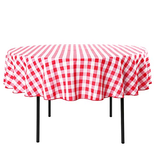 Product Cover Waysle 90-Inch Round Tablecloth, 100% Polyester Washable Table Cloth for Circular Table, Red and White Checker