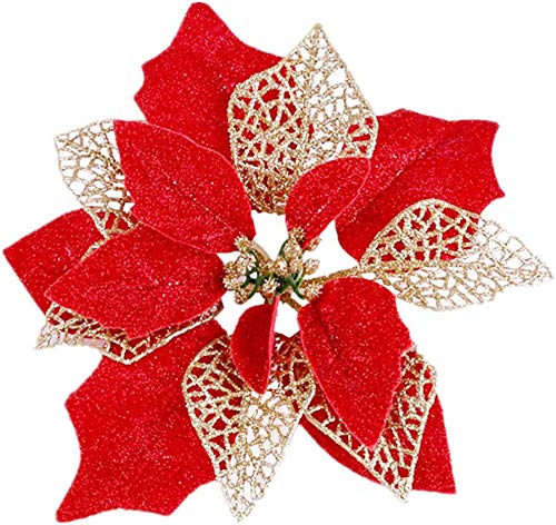 Product Cover MSOLA (Pack of 12 Christmas Tree Flower Glitter Poinsettia Ornaments Decorations (Red)