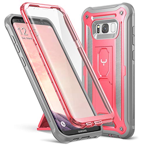 Product Cover YOUMAKER Kickstand Case for Galaxy S8 Plus, Full Body with Built-in Screen Protector Heavy Duty Protection Shockproof Rugged Cover for Samsung Galaxy S8 Plus (2017) 6.2 inch - Pink/Gray