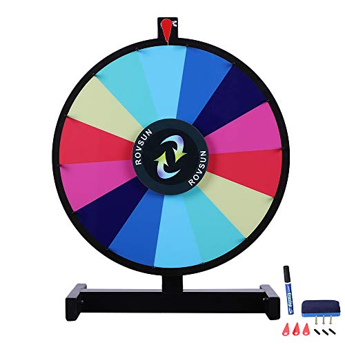 Product Cover ROVSUN 24'' Tabletop Spinning Prize Wheel 14 Color Slots Spinner with Iron Base&Stand, Dry Erase&Mark Pen Included, Win Fortune Spin Game, for Trade Show Carnival Casino Party Market Raffle