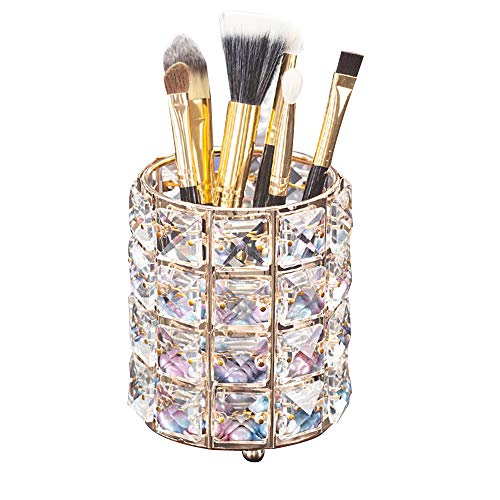 Product Cover AiLa Makeup Brush Holder Organizer Golden Crystal Bling Personalized Gold Comb Brushes Pen Pencil Storage Box Container (Crystal Pot)