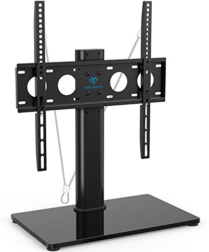 Product Cover Universal TV Stand - Table Top TV Stand for 32-47 Inch LCD LED TVs - Height Adjustable TV Base Stand with Tempered Glass Base & Wire Management & Security Wire, Holds Up to 88lbs, VESA 400x400mm