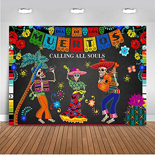 Product Cover Mehofoto Day of The Dead Backdrop Mexican Sugar Skull Photography Background 7x5ft Vinyl Dia DE Los Muertos Dress-up Party Supplies Fiesta Banner Decoration